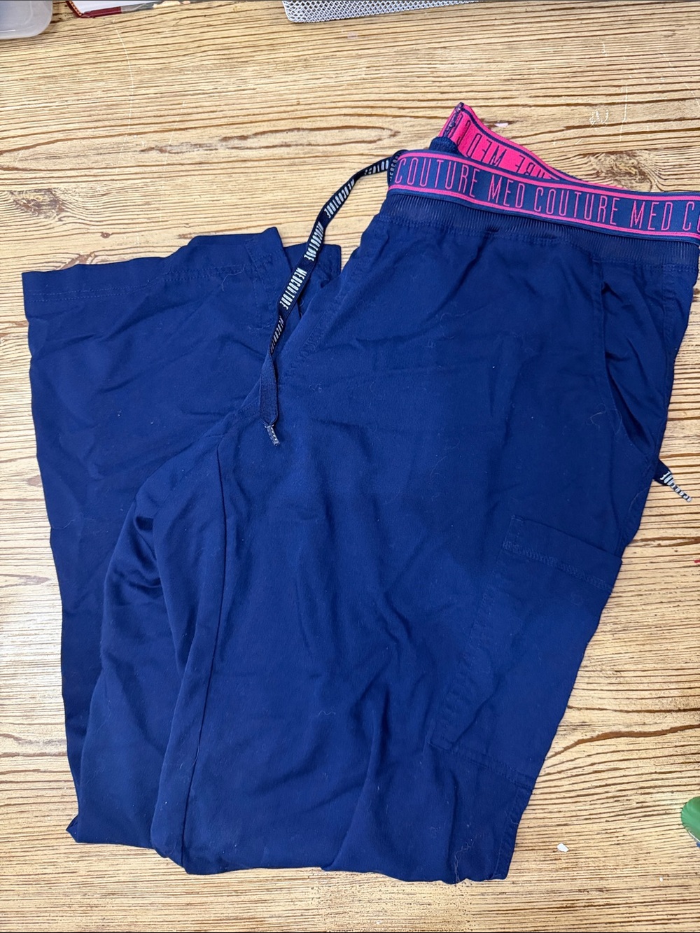Med Couture Navy Scrub Joggers with Pink Logo Waistband